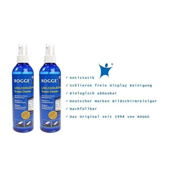 ROGGE Original Doppel Pack. 2X 250ml LCD,TFT,LED,OLED + Plasma Screen Cleaner.