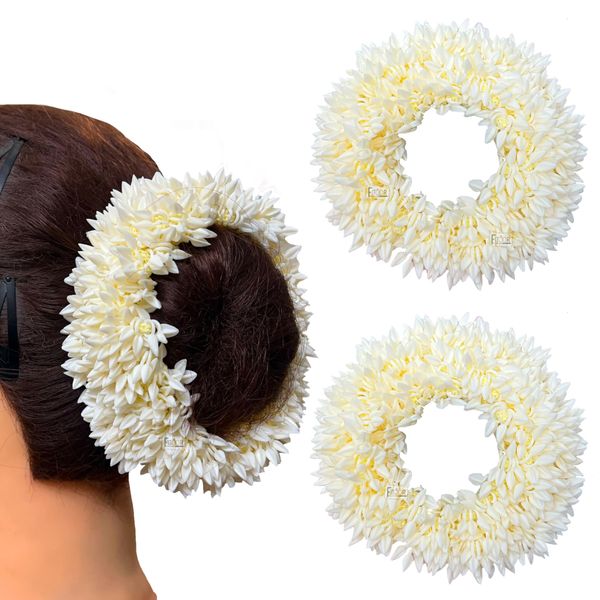 Fashion Fitoor 2 Pcs Hair Mogra Scented Rubber Band Gajra Hair Accessories for Women Girls (35 GM) (White) (Free Size (30 GM), 2)