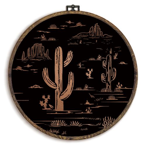 KFXHANGD Western Cactus Black Gold Round Wall Art Framed, Cactus Wall Art, Western Southwest Bathroom Canvas Wall Art Decor, Mid Century Desert Hanging Wall Decor for Bathroom Bedroom, 10x10In