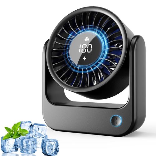 Desk Fan - Small Desk Fan with Digital Display, USB Rechargeable Fans, 360° Adjustment, 5 Speed Modes, Portable Desktop Table Cooling Fans for Home Office Makeup and Hot Flashes, Gifts for Men/Women