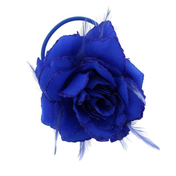 Topkids Accessories Rose Flower Hair Clip Hairband Brooch Safety Pin Hairpin Floral Corsage Fascinator Hair Band Aligator Beak Grip for Women & Girls Wedding Prom Party Special Occasion (Royal Blue)