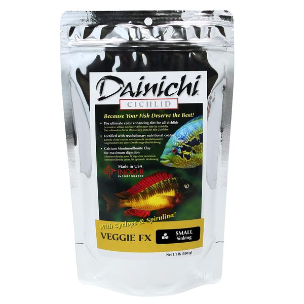 Dainichi Cichlid Food - Veggie FX (1.1 Lbs), Small (3 mm) Sinking Pellet