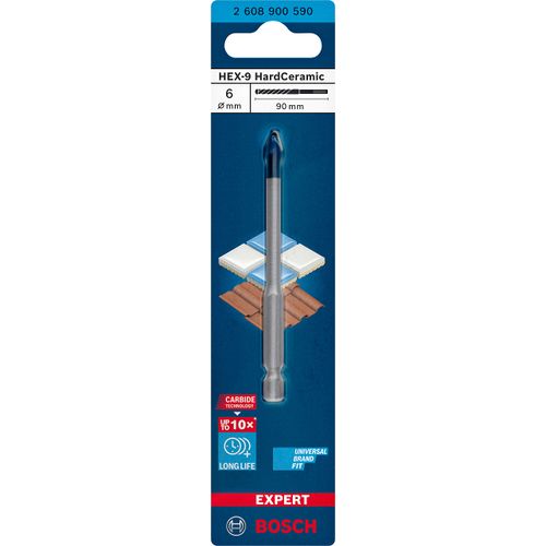 Bosch 1x EXPERT HEX-9 Hard Ceramic Drill Bit (for Hard tiles, Soft tiles, Ø 6,00 mm, Professional Accessory Impact Drill/Driver, Rotary Drill/Drivers)