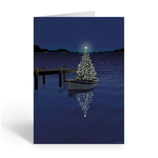 Holiday Boat Christmas Card - 18 Boating Boxed Cards and Envelopes (Standard)