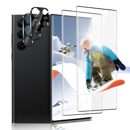 2+2 Packs of Galaxy S22 Ultra Screen Protector, 3D Full Coverage High-Definition, 9H Hardness, Supports Fingerprint, Oil Resistant Coating, Scratch Resistant, with Camera Lens Protector