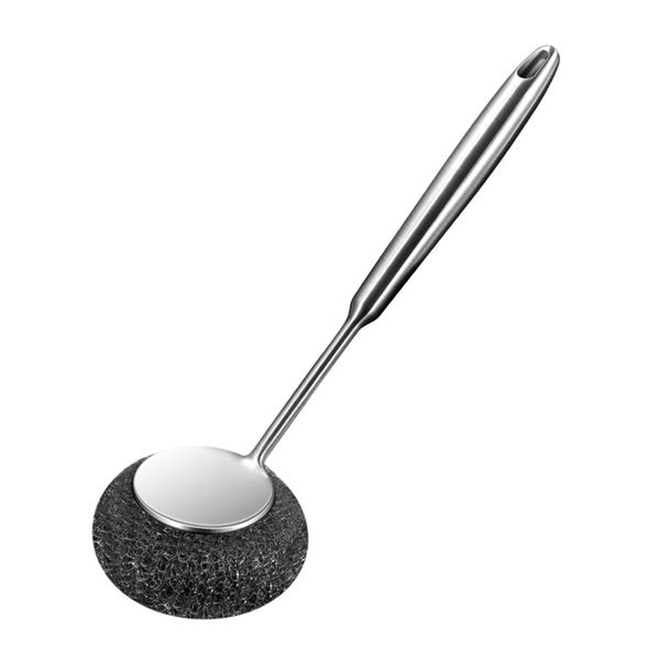 Desirable Gold Scourer Replaceable Stainless Steel Scourer Pot Scourer with Handle Handle for Kitchen Stubborn Dirt Iron Fry Pan Stainless Steel Pot (Handle + Scrubber)