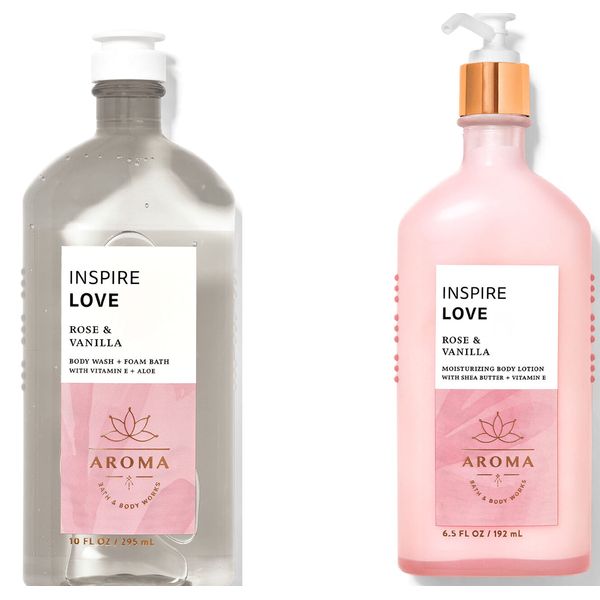 BATH AND BODY WORKS Aromatherapy LOVE - ROSE & VANILLA Duo Body Lotion and Body Wash Full Size