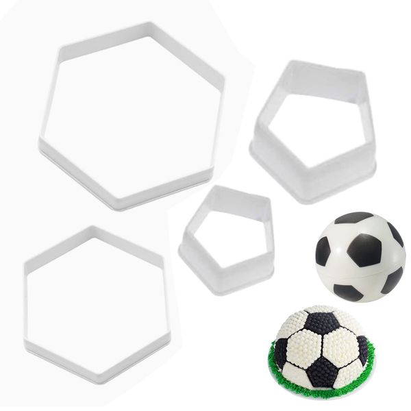 4 Pcs Football Pattern Cookie Cutters Plastic Soccer Cake Fondant Cutters Funny Biscuit Cutters Shapes Hexagon Sugarcraft Moulds for Kitchen Boys Kids DIY Desserts Cupcakes Baking Decorating Tools