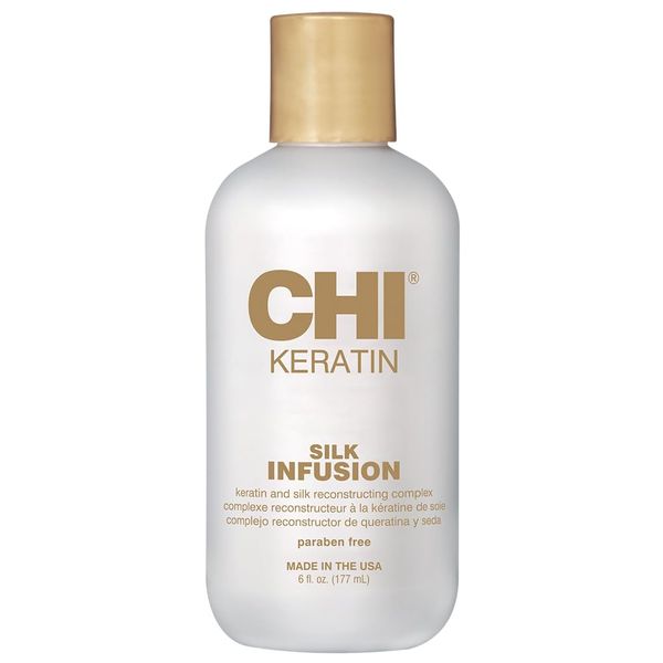 CHI Keratin Silk Infusion ; Reconstructing Keratin Treatment Hair Serum ; Leave-In Hair Oil for Dry Damaged Hair ; Hydrates, Restores & Adds Shine ; Paraben-Free, Gluten-Free & Color-Safe, 177 ml