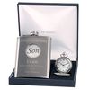 Engraved Graduation Gift - Pewter Son Feature Pocket Watch & Hip Flask Gift Set