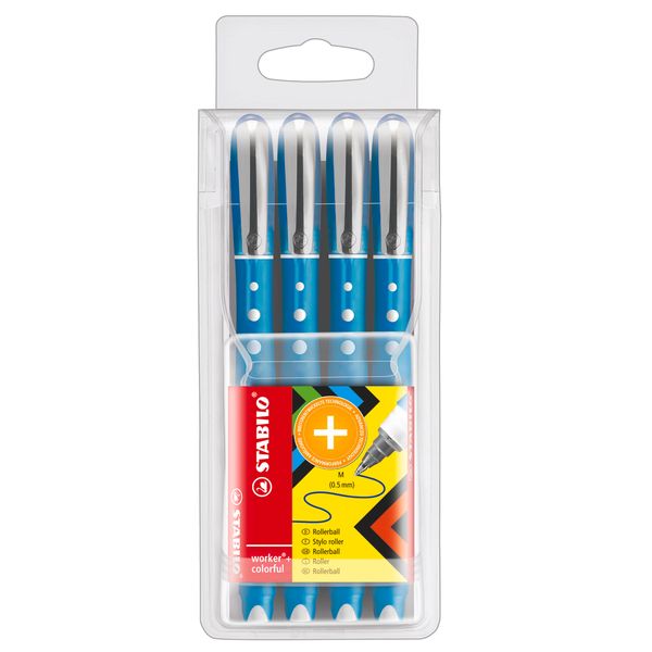 Rollerball - STABILO worker+ colorful - Wallet of 4 - Blue