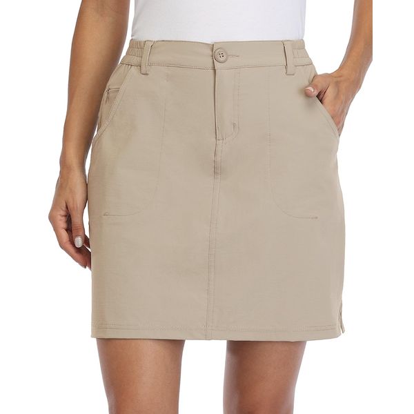 WILLIT Damen Outdoor Skort Golf Skort Casual Skort Rock UPF 50+ Quick Dry Zip Pockets Active Hiking Khaki XXL