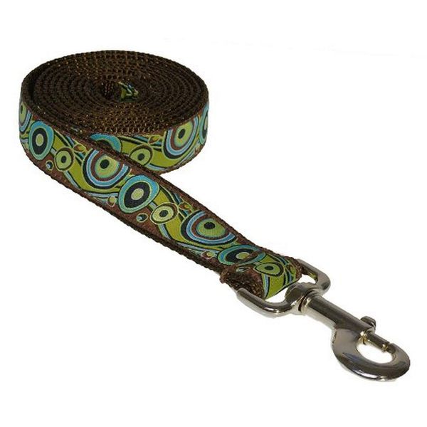 Medium Green Circles and Waves Dog Leash: 3/4" Wide, 6ft Length - Made in USA.