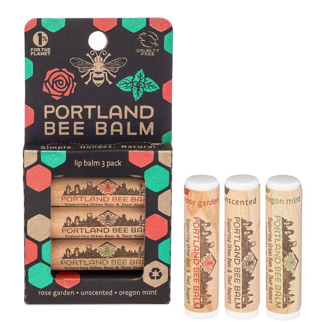 Portland Bee Balm Chapstick, Sortiert, 3er-Pack (Oregon Mint, Rose Garden, Unparfümiert) von Portland Bee Balm