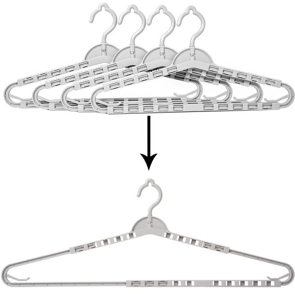 AMUU Bath Towel Hanger, Extendable, Foldable, Slim, Wide, Laundry Hanger, Clothes Hanger, Laundry Hanger, Drying Corner Hanger, Plastic, Big Size, Outdoor, Washing Machine, Set of 4 Indoors (Gray)