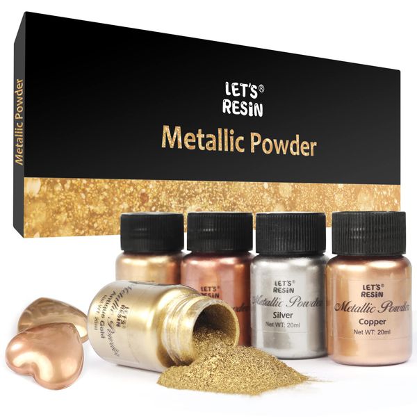 LET'S RESIN Metallic Pigment Powder, 5 Colors Resin Fine Powder, Each Bottle 20ml Shimmer Pigment Dye for Epoxy Resin Coloring, Polymer Clay and Other Crafts