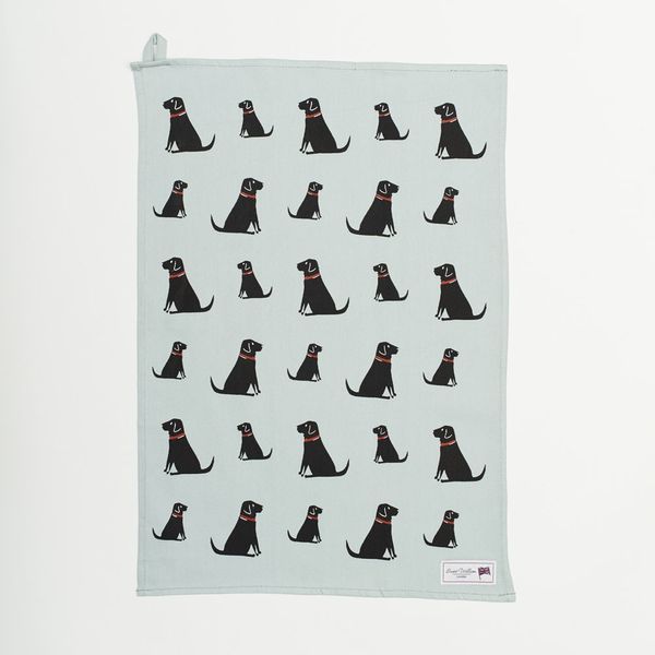 Sweet William Black Labrador tea towel