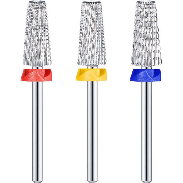 3 Pieces Nail Carbide 5 in 1 Bit Multi-function Tapered Shaping Nail Drill Carbide Nail Drill Bit Use for both Left to Right Handed, 3/32 Inch Nail Bit for Fast Remove Acrylic Gel Nail (Silver)