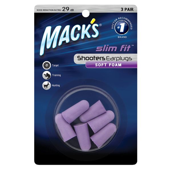 Mack’s Slim Fit Soft Foam Shooting Ear Plugs, 3 Pair - Small Earplugs for Hunting, Tactical, Target, Skeet and Trap Shooting