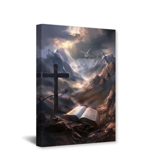 CCWACPP Jesus Canvas Wall Art Holy Bible Cross Dove Pictures Print Christian Spiritual Painting God Posters Church Room Decor Frame (12.00" x 18.00")