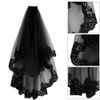 FRCOLOR Black Wedding Veil Long Lace Veils Embroidered Veil Wedding with Comb for Halloween,Party