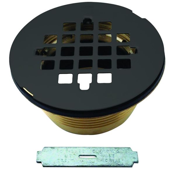 Westbrass D206B-62 2" No-Caulk Brass Compression Shower Drain with 4-1/4" Round Grid Cover, 1-Pack, Matte Black