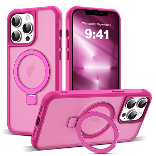 SKYLMW Compatible with iPhone 12 Pro Max Case & iPhone 13 Pro Max Case with Invisible Magnetic O-Ring Stand Translucent Phone Cases 6.7" [Compatible with Mag-Safe][Great Grip Feeling], Rose