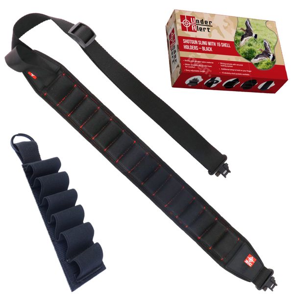 Underalert Shotgun Sling for 12ga Gun Sling for Shotgun with 15 Shell Holders, Gun Slings for Rifle Hunting Gun Strap for Shotgun, Rifle Sling with Swivels Sling Shot Gun 2 Point, Small Game Bandolier