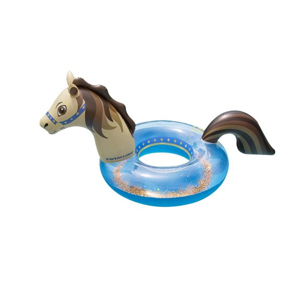 Swimline Hobby Horse Glitter Inflatable Pool Ring, Multi, 67"x 37" x 31"