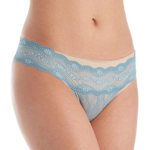 b.tempt'd Women's Lace Kiss Thong Panty, Smoke Blue, S