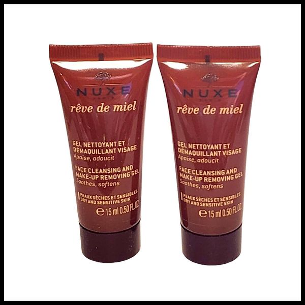 2 x Nuxe Reve de Miel Gel Face Cleansing Makeup Removing Gel 0.5 fl.oz.  each