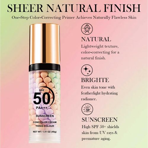 3 In 1 Primer for Face Before Makeup, Sunscreen Isolation Cream, SPF 50, One Step Color Corrector Face Primer, Moisturizing, Waterproof and Oil Control Makeup Primer