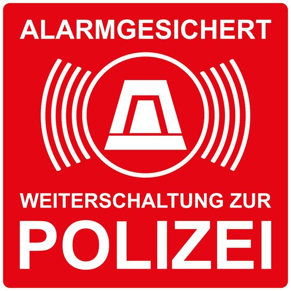 10 Stück Aufkleber Alarmgesichert Weiterleitung zur Polizei, rot, selbstklebend, kratz und Wetterfest