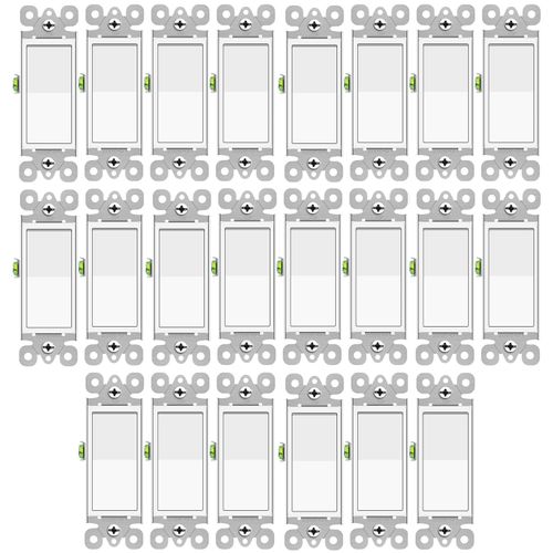 GreenCycle Single Pole Switch White,24 Pack SP Rocker Light Switch 15A 120/277V, On/Off Rocker Paddle Interrupter, Residential/Commercial Grade,Home & Office,UL/CUL, White
