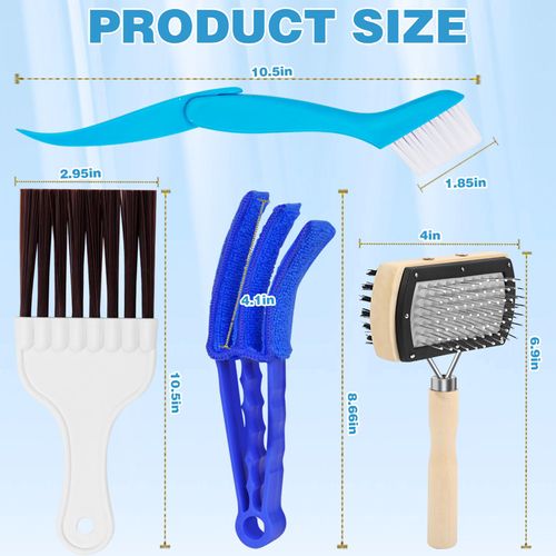 4Pcs Air Conditioner Ac Cleaning Kit, Useful Double-Sided Coil Cleaning Brush, Plastic Coil Brush Blinds Brush 2 in 1 Groove Cleaning Brush, Good Cleaning Effect for Air Conditioners, Refrigerators