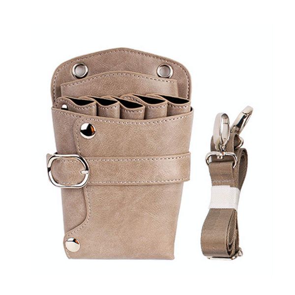 Scissors Pouch PU Leather Salon Barber Hairdressing Scissors Holster Hair Stylist Tools Bag Comb Shear Holster Waist Shoulder Belt (Khaki)