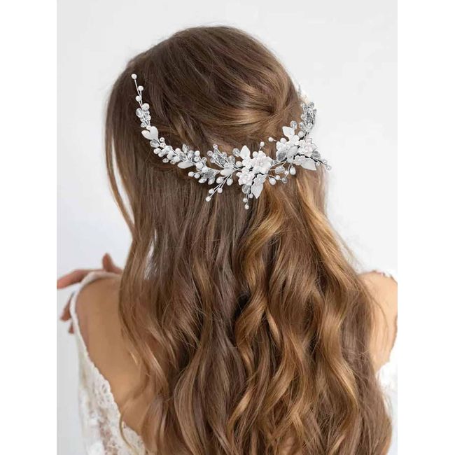 Votacu Flower Bridal Wedding Hair Vine Silver Hair Accessories Crystal Bridal Headband for Woemn and Girls