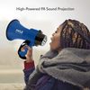 Pyle Compact Battery-Operated Megaphone with Siren - 30 Watt Power, Microphone, 2 Modes, PA Sound, Bullhorn, Foldable Handle for Cheerleading, Police Use (Blue)
