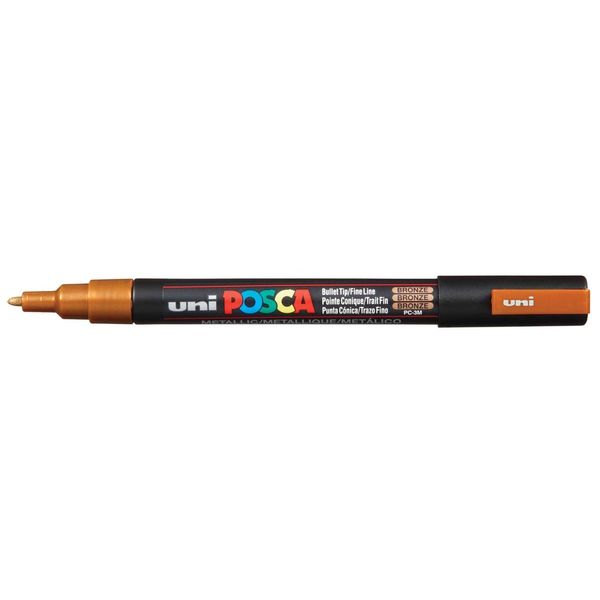 Uni Posca PC-3M Bronze Colour Paint Marker Pen 1.5mm Fine Bullet Nib Writes On Any Surface Glass Metal Wood Plastic Fabric (Pack Of 1)