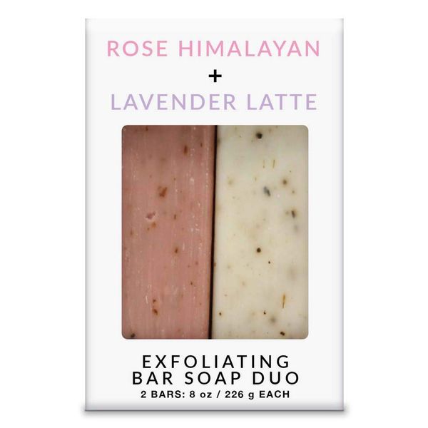 Exfoliating Bar Soap Combo Set By Olivia Care - Rose Himalayan Salt + Lavender Latte- All Natural & Organic - Moisturize, Detoxify, Hydrate - Makes Skin Soft & Silky - 2 X 8 OZ