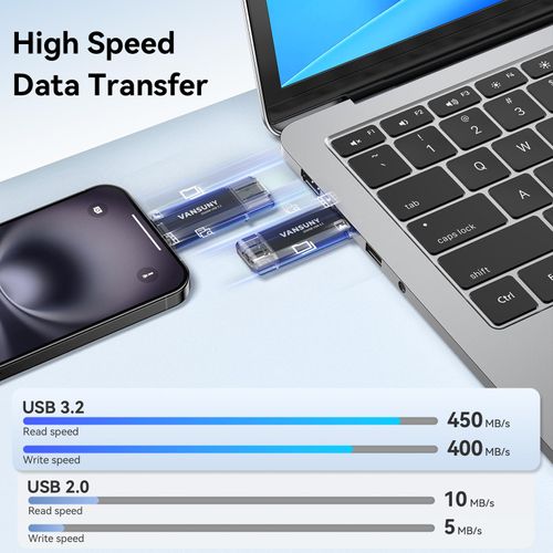 Vansuny 256GB Type C Flash Drive Upgraded 450MB/s USB 3.2 High Speed Flash Drive 2 in 1 OTG USB A + Type C Dual Thumb Drive with Keychain for Android