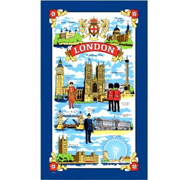 London Tea Towel Souvenir Gift Scenes Big Ben Nelson Tower Bridge Landmarks