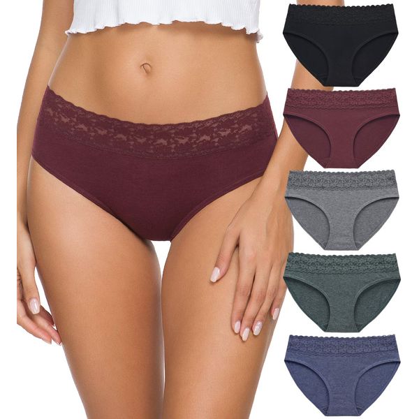 Wealurre Cotton Panties for Women Bikini Underwear Hipster Underpants Lace Briefs Pack(DarkSeries,M)