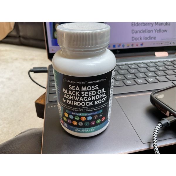 Sea Moss, Black seed oil Ashwagandha, & Burdock Root.  All In 1 Supplement