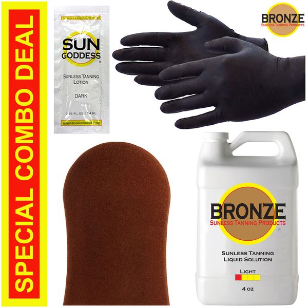 Best Spray Tan Solution - LIGHT - 4 oz + Sunless Tanning Self Tanner Lotion Mitt