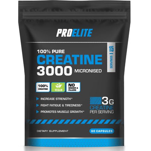 Creatine Capsules x 60 Vegan 3000mg of Unflavoured Creatine Monohydrate per Serving, NO FILLERS & Binders Micronised Pure Creatine Tablets Alternative by PROELITE