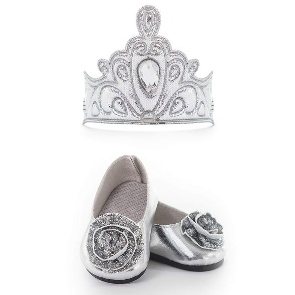 Little Adventures Doll Dress Shoes & Crown Accessory Set (Silver) - Doll Not Included