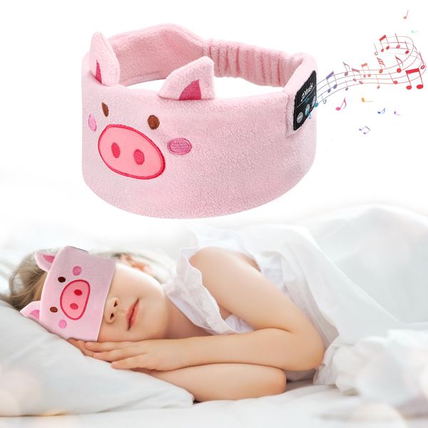 Luckits Kids Bluetooth Eye Mask for Sleeping Kids Headband Headphones Musical Sleep Eye Mask with Speakers Wireless Bluetooth Headband Headset Blackout Eye Covers Blindfolds for Travel (pink)