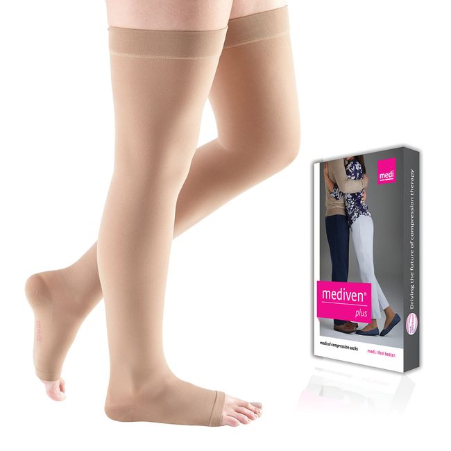 mediven plus for men & women, 30-40 mmHg, Thigh High w/ Silicone Topband, Open Toe