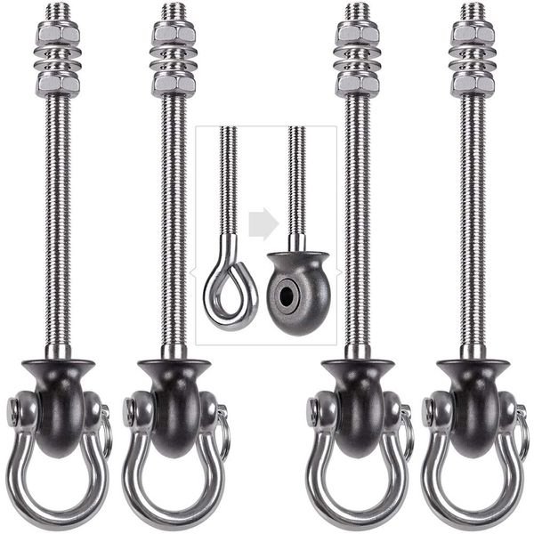 Dolibest Set of 4 Permanent Antirust Stainless Steel 304 Heavy Duty Swing Hangers, Playground Porch Yoga,for Wood and Steel Beam Yoga Hammock Chair Punching 1500LB Capacity,180° Swing, 7.67''